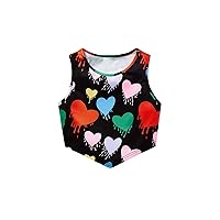 OYOANGLE Girl's Cute Heart Print Sleeveless Asymmetrical Hem Summer Crop Tank Tops