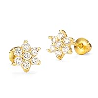 14K Yellow Gold Plated Round Cut Cuibc Zirconia Earrings Cz Simulated Diamond Flower Stud Earrings
