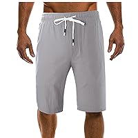 Mens Linen Shorts Casual Loose Fit Sweat Shorts Summer Flat Front Lounge Athletic Beach Short Drawstring Elastic Waist Short