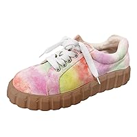 Women's Sneakers Walking Shoes Fashion Casual Round Toe Platforms Lace Up Shoes Flat Walking Sneakers