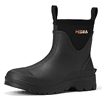 HISEA Short Rain Boots, Mens Gardening Insulated Mud Boots Ankle High Waterproof Neoprene Rubber Chelsea Rain Boots with Breathable Lining for Outdoor Work