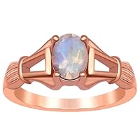 Recycled Silver 925 Solid Captain's Ring Moonstone Oval 5X7 MM Rose Gold Ring