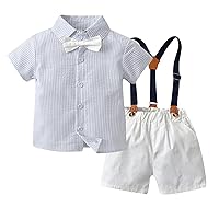 6 Month Baby Boy Toddler Boys Short Sleeve Striped Prints T Shirt Tops Shorts Child Kids Gentleman Boy (Grey, 3-4 Years)