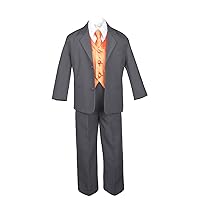 7pc Formal Boys Dark Gray Suits Extra Orange Vest Necktie Sets S-20 (12)