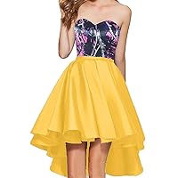Strapless High Low Wedding Guest Formal Dresses Prom Gowns Camo and Satin