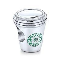Word Latte Lover Travel Mug Cup Heart Coffee Art Charm Bead For Women Student Teen Oxidized .925 Sterling Silver Fits European Charm Bracelet