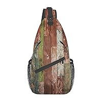 Sling Backpack,Travel Hiking Daypack Stall Wooden Print Rope Crossbody Shoulder Bag