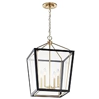 KICHLER Delvin 4-Light Pendant, Updated Traditional Light with Clear Glass in Champagne Bronze and Black, for Foyer, Dining Room, Living Room, Office, Bedroom, or Kitchen, 52619CPZBK