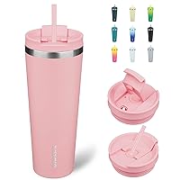 BJPKPK 26oz Tumbler With lid And Straw Stainless Steel Travel Coffee Mug Insulated Tumblers Cups,Light Pink