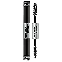Palladio Double Agent Lash Extender Undercover Fiber Booster Mascara, dual lash system, increase eyelash length and volume, boost lashes for a bold dramatic look, voluminous makeup mascara, Jet Black