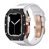 Luxury 44mm 45mm Watch Mod Kit，For Apple Watch Band Series 8 7 6 5 4 SE Carbon Fiber Titanium Watch Case Viton Strap，For iWatch Modification Kit
