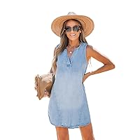 CUPSHE Women's Denim V-Neck Mini Dress Sleeveless Dresses V Neck Dressing Casual Summer