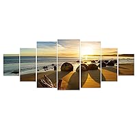Startonight Acrylic Glass Wall Art - Beach Sunrise - Landscape Elegant Glossy Artwork Set of 7 Panels 36