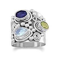 925 Sterling Silver Ornate Multistone Ring Jewelry for Women - Ring Size Options: 10 6