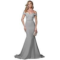 Women's Applique Strapless Mermaid Formal Long Evening Gowns Floral Wedding Dresses with Train