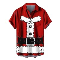 Santa Claus Costume Men's Novelty Print Christmas Holiday Hawaiian Shirt Funny Xmas Santa Graphic Button Down Shirts
