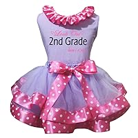 Petitebella 2nd Grade Lavender Shirt Pink White Dots Petal Skirt Nb-8y