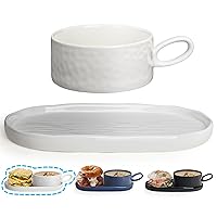 Soup Bowl with Handle & Salad Plate, Soup and Sandwich Plate Combo, 18oz Soup Mug/Cup for Cereal, Ceramic Pasta Plate for Appetizer, Dessert, Rice, Dishwasher & Microwave Safe, Cream White