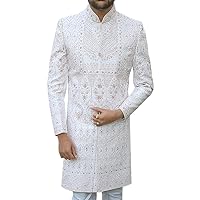 Mens Indian Wedding Men Cream Wedding Sherwani Cut Work SH1101 Off-White