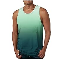 Men's Stretch Cool Dry Muscle Tank Tops Athletic Crewneck Sleeveless Workout Shirts Summer Gradient Bodybuilding Gym Shirt
