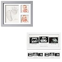 KeaBabies Baby Handprint Footprint Keepsake Kit And Baby Triple Sonogram Picture Frame Bundle - Baby Prints Photo Frame Newborn (Cloud Gray) - Ultrasound Photo Frames For Mom To Be Gift (Alpine White)