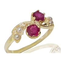 10k Yellow Gold Natural Ruby & Cultured Pearl Womens Band Ring - Sizes 4 to 12 Available