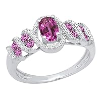 Dazzlingrock Collection 6X4 MM Lab Created Oval & Round Gemstone & Round Diamond Ladies Engagement Ring, Sterling Silver