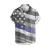 Vintage Stars Stripe Shirts Mens 4th of July USA Flag Patriotic Blouse Hawaiian Short Sleeve Button Up Beach Blouses