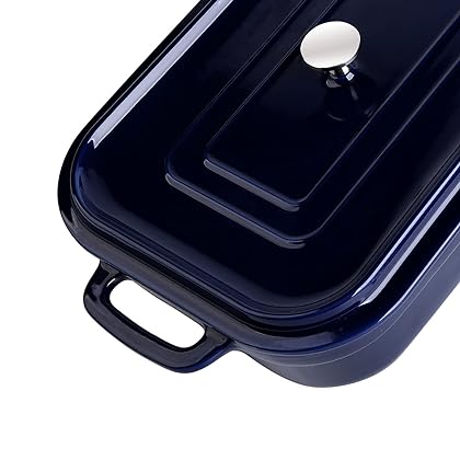 16.9x10 Inch,4.5 quart， Ceramic Casserole Dish with Lid, Large bakeware,Covered Rectangular Set, Lasagna pan Pans for Cooking, Baking dish With Lid for Dinner, Kitchen Blue deep oven extra dishes serving loaf toast Toasted Breads stoneware 9x13x5 safe 4 i
