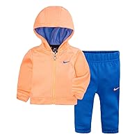 Nike Girl`s Therma Fit Full Zip Hoodie & Jogging Pants 2 Piece Set (Signal Blue(26D729-U9H)/Orange, 2T)