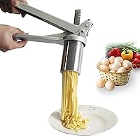 Stainless Steel Pasta Maker Manual Spaghetti Noodle Maker with 7 Pressing Noodle Moulds Making Household Dough Cutter Molds,Silver,25cm