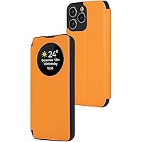 Case for iPhone 14 Pro Max, View Window Premium Leather Flip Cover with Card Slot Kickstand Wireless Charging Compatibility Phone Case for iPhone 14 Pro Max (Color : Yellow)