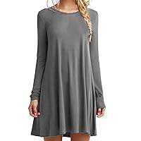 Lightweight Casual Dresses for Women Casual Simple Swing Tunic Flowy Loose Plain Pleated Midi Long Sleeve Dress