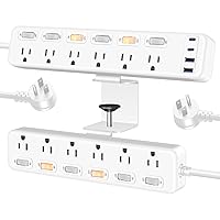White 30W USB-C Desktop Edge Power Strip 12AC Outlets with Individual Switches,30W 2 USB-C 2 USB-A Total 30W Fast Charging,Surge Protector 1200J