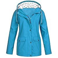 Plus Size Womens Waterproof Rain Jacket Polka Dots Lined Raincoat 2023 Fall Athletic Hooded Windbreaker for Hiking