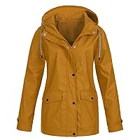 Winter Coats for Women Waterproof Raincoat Zipper Long Sleeve Plus Size Hooded Trench Coat Button Windbreaker Pocket