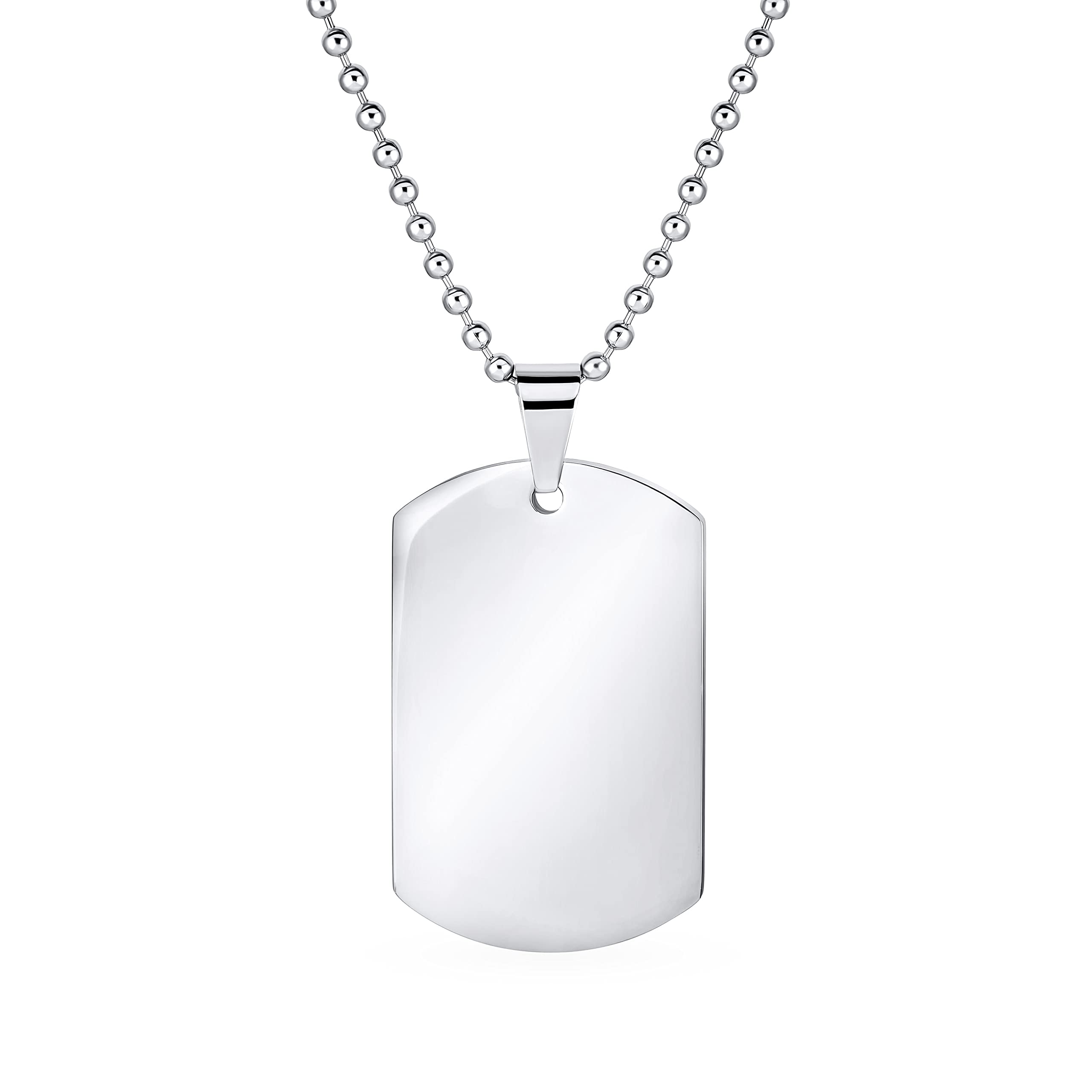 Personalized X-Large Plain Simple Basic Cool Men's Identification Military Army Dog Tag Pendant Necklace For Men Teens Polished Black Gold Silver Tone Stainless Steel 24 Inch Ball Chain Customizable