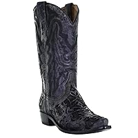 CORRAL MEN'S BLACK ALLIGATOR INLAY & EMBROIDERY, SNIP TOE, LEATHER WITH RUBBER INSERT SOLE, WESTERN, A4116