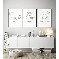 NATVVA 3 Pieces Motivational Art Prints Accept What is,let Go What was,Have Faith in What Will Be Poster Painting Canvas Pictures Artwork for Living Room Bedroom Home Decor with Wooden Inner Frame