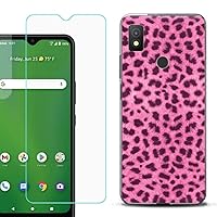 Slim-Fit TPU Phone Case Compatible with Cricket Icon 4, with Tempered Glass Screen Protector - Cheetah Pink