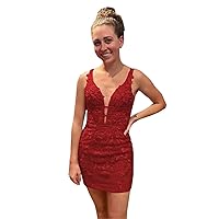 2024 Lace Tight Short Prom Homecoming Cocktail Dresses Criss Croos Back V Neck Applique Mini