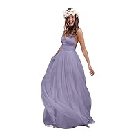 Women's Spaghetti Ruched Empire Waist Open Back Beach Wedding Dress Lilac US18W