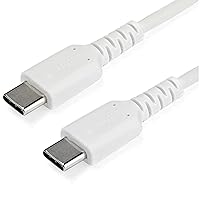 StarTech.com 2m USB C Charging Cable - Durable Fast Charge & Sync USB 2.0 Type C to USB C Laptop Charger Cord - TPE Jacket Aramid Fiber M/M 60W White - Samsung S10 S20 iPad Pro MS Surface (RUSB2CC2MW)