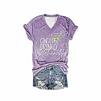 Womens Cinco De Drinko Bitchachos Print Shirt Funny Summer Casual Tee Short Sleeve V Neck Tees Shirts Fashion Clothes 2024
