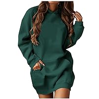 Fall Winter Basic Hooded Sweatshirts Dress Women's Casual Long Sleeve Drawstring Hoodie Dresses with Kangaroo Pocket