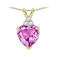 Solid 14k Gold 8mm Heart Shape Three Stone Pendant Necklace