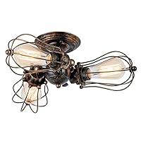 Simple 3-Light Retro Ceiling Light Mini Vintage Industrial Flush Mount Metal Pendant Light Fixture E26 E27 Wire Caged Dining Rustic Semi Cage Lighting for Hallway Stairway Bedroom Garage Lighti