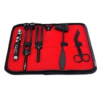 Student Exam Kit - 5-Piece Assessment and Diagnostic Set All Black - Reflex Hammer, C128 and C512 Tuning Forks, Pupil Gauge, Bandage Scissors – Perfect
