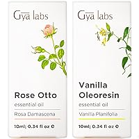Rose Essential Oils for Skin Use & Vanilla Essential Oil for Diffuser Set - 100% Natural Aromatherapy Grade Essential Oils Set - 2x0.34 fl oz - Gya Labs