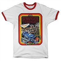 Stranger Things Officially Licensed Retro Poster Ringer Mens T-Shirt (White-Red), Medium